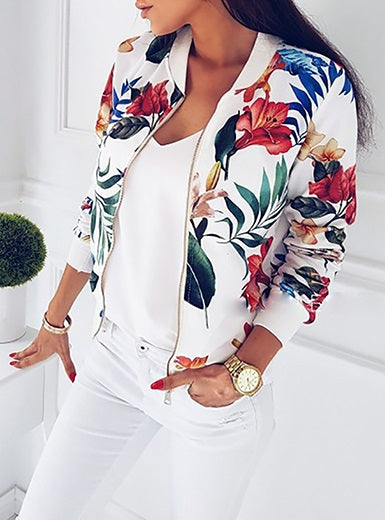 Floral Printed Bomber Style Jacket