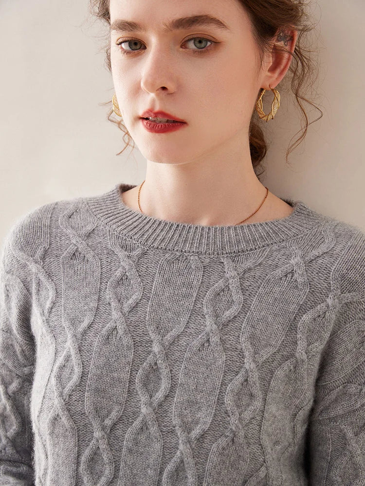 Casual O-neck Pullover Thick Soft Warm Twist Knitwear High Quality Cashmere Sweater
