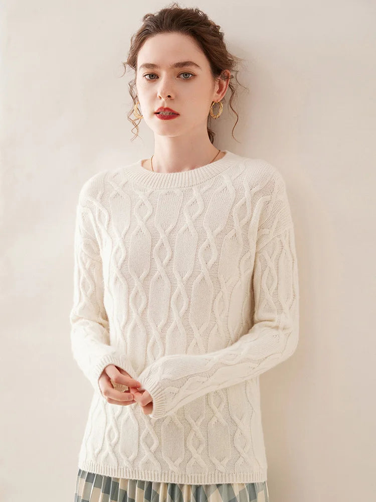 Casual O-neck Pullover Thick Soft Warm Twist Knitwear High Quality Cashmere Sweater