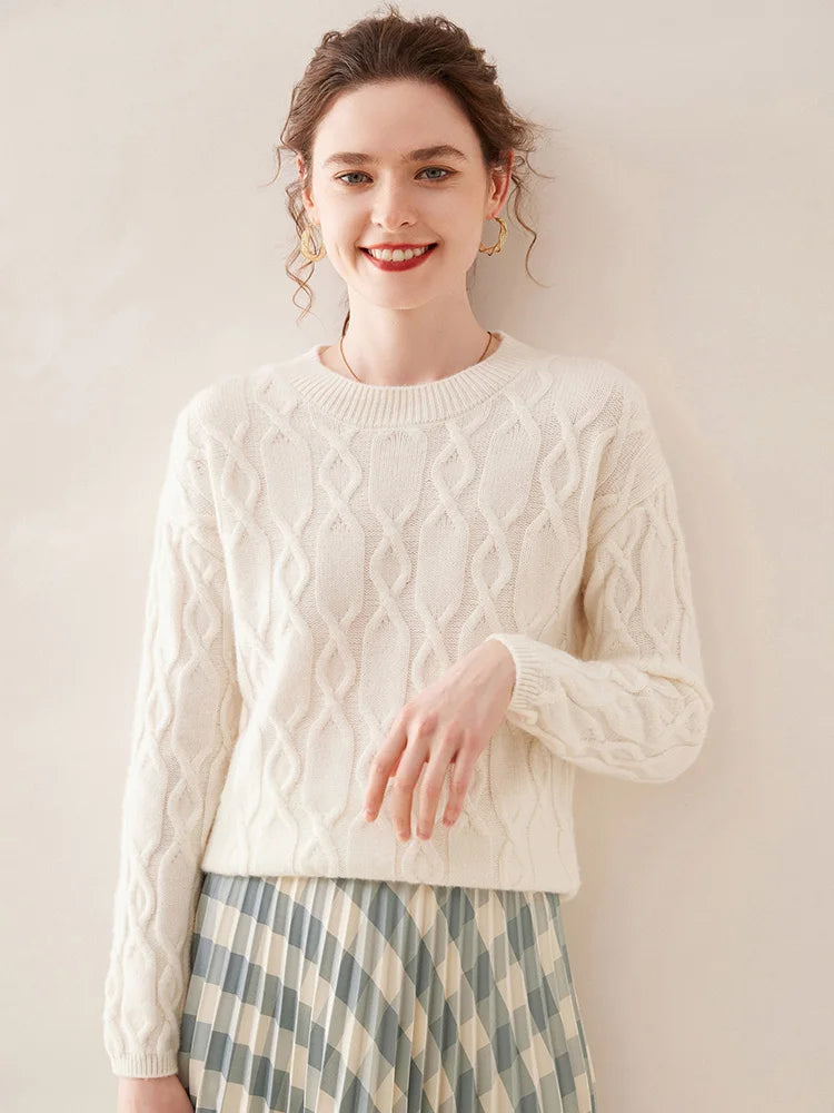 Casual O-neck Pullover Thick Soft Warm Twist Knitwear High Quality Cashmere Sweater