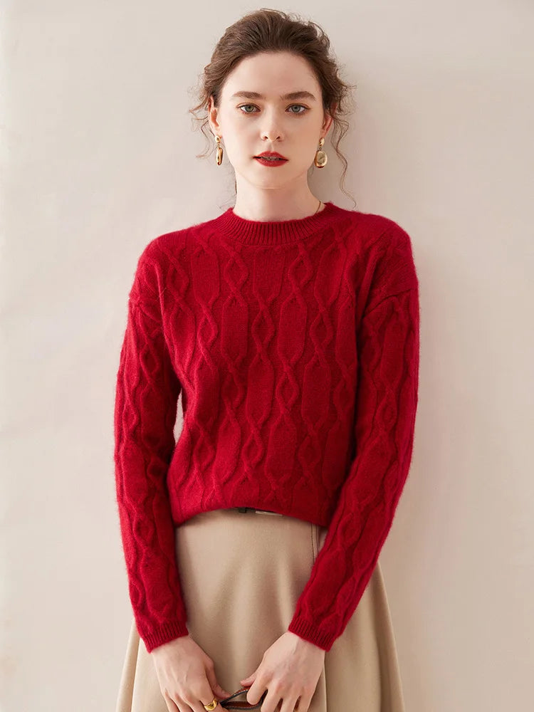 Casual O-neck Pullover Thick Soft Warm Twist Knitwear High Quality Cashmere Sweater
