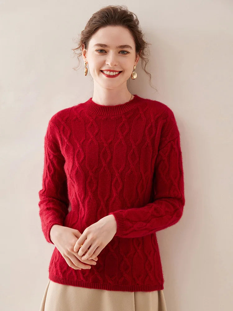 Casual O-neck Pullover Thick Soft Warm Twist Knitwear High Quality Cashmere Sweater