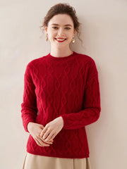 Casual O-neck Pullover Thick Soft Warm Twist Knitwear High Quality Cashmere Sweater