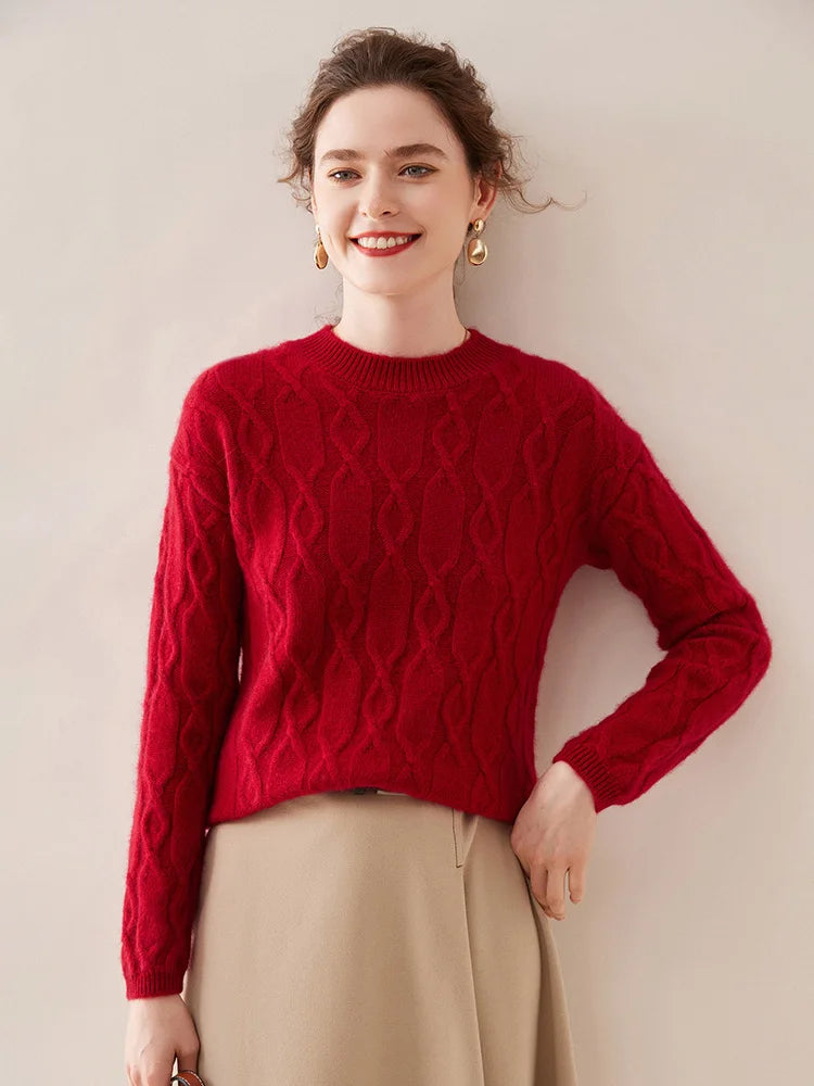 Casual O-neck Pullover Thick Soft Warm Twist Knitwear High Quality Cashmere Sweater