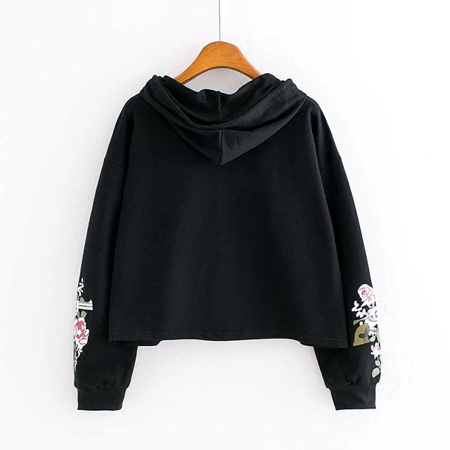 Flowers Print Casual Sweatshirt Pullovers floral Sleeve Hoodies