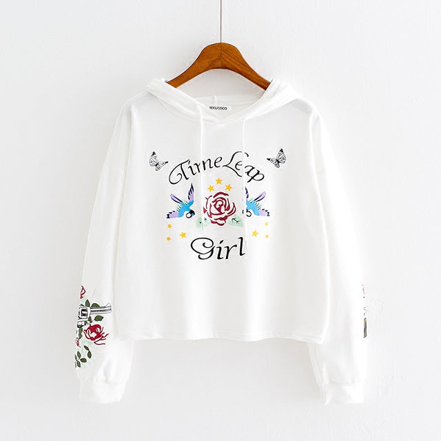 Flowers Print Casual Sweatshirt Pullovers floral Sleeve Hoodies