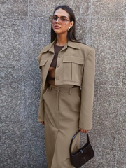 Formal Crop Top With High Waist Slit Long Skirt 2 Piece Set
