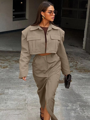 Formal Crop Top With High Waist Slit Long Skirt 2 Piece Set
