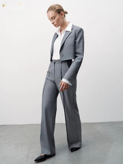 Formal Crop Top With High Waist Wide Pants Loose Two Pieces Set