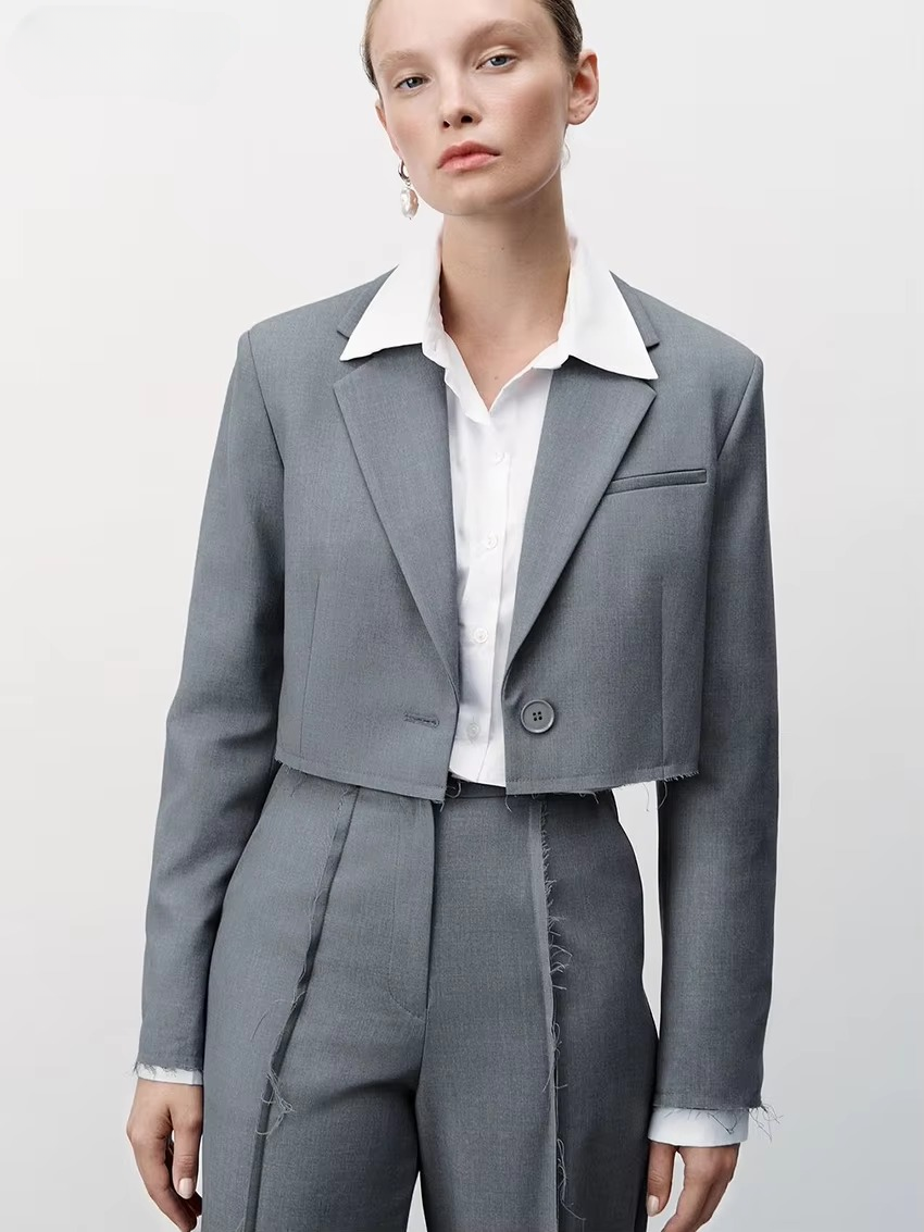 Formal Crop Top With High Waist Wide Pants Loose Two Pieces Set