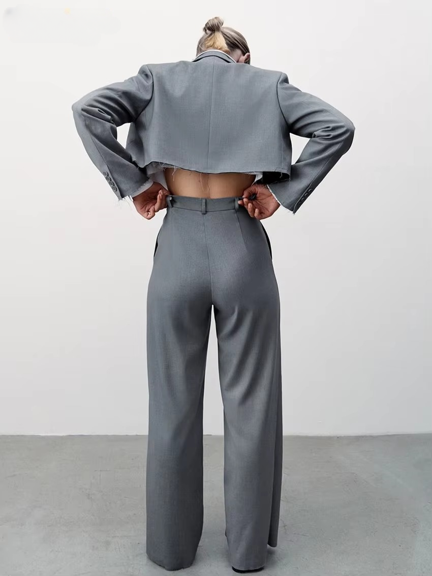 Formal Crop Top With High Waist Wide Pants Loose Two Pieces Set