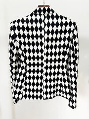 Formal Double Breasted Diamonds Printed Slim Fitting Blazer Designer Jacket