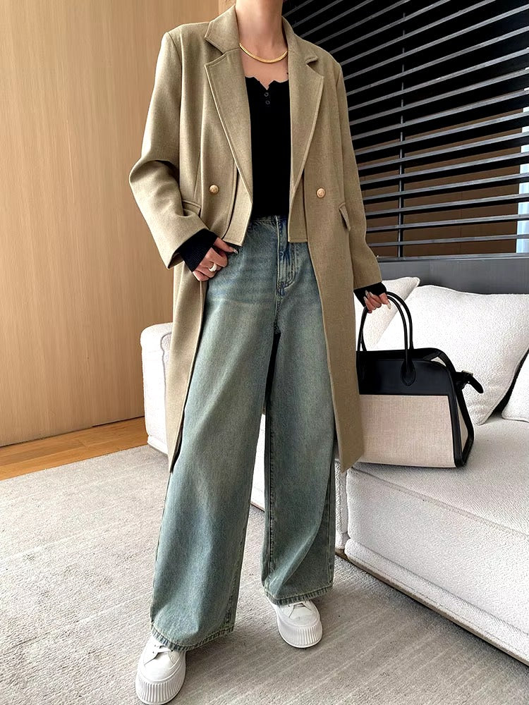 Formal Double Breasted Lapel Long Sleeve Spliced Blazer