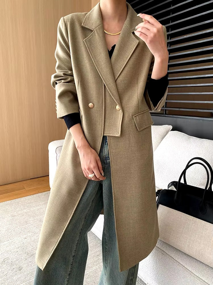 Formal Double Breasted Lapel Long Sleeve Spliced Blazer