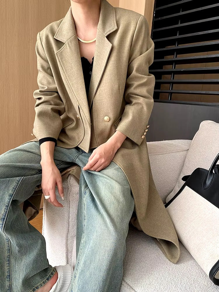 Formal Double Breasted Lapel Long Sleeve Spliced Blazer