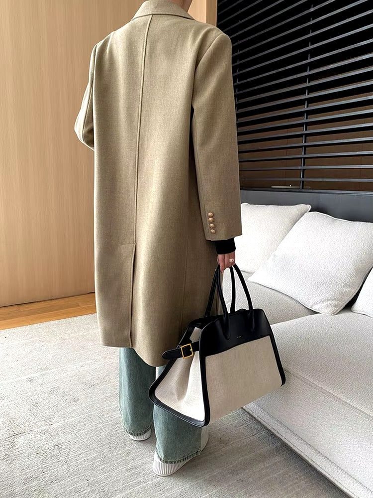 Formal Double Breasted Lapel Long Sleeve Spliced Blazer