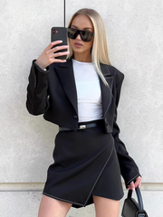 Formal Long Sleeve Blazer Loose Mini Skirt 2 Pieces Sets
