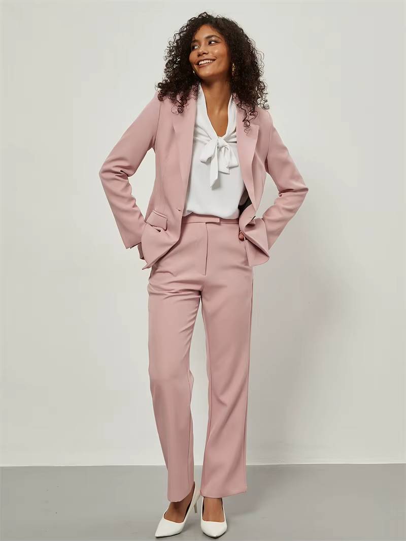 Formal Long Sleeve Single Button Loose Blazer And Pants 2 Pieces Suit