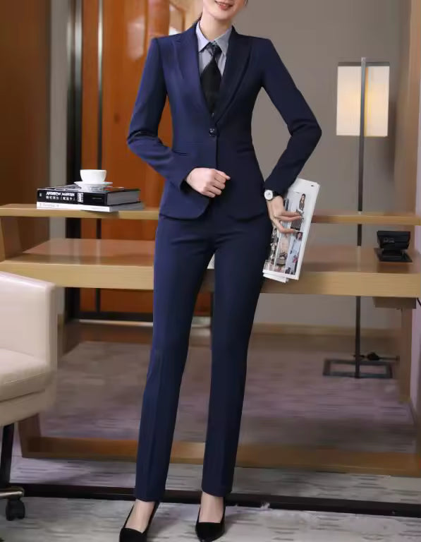 Formal Notched Slim Pant Long Sleeve Blazer 2 Piece Suit