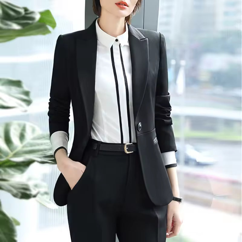 Formal Notched Slim Pant Long Sleeve Blazer 2 Piece Suit