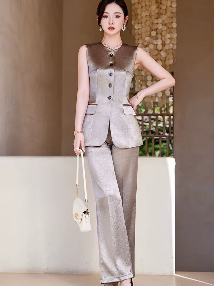 Formal Single Breasted Business Work Blazers And Ankle-Length Pant 2 Piece Set