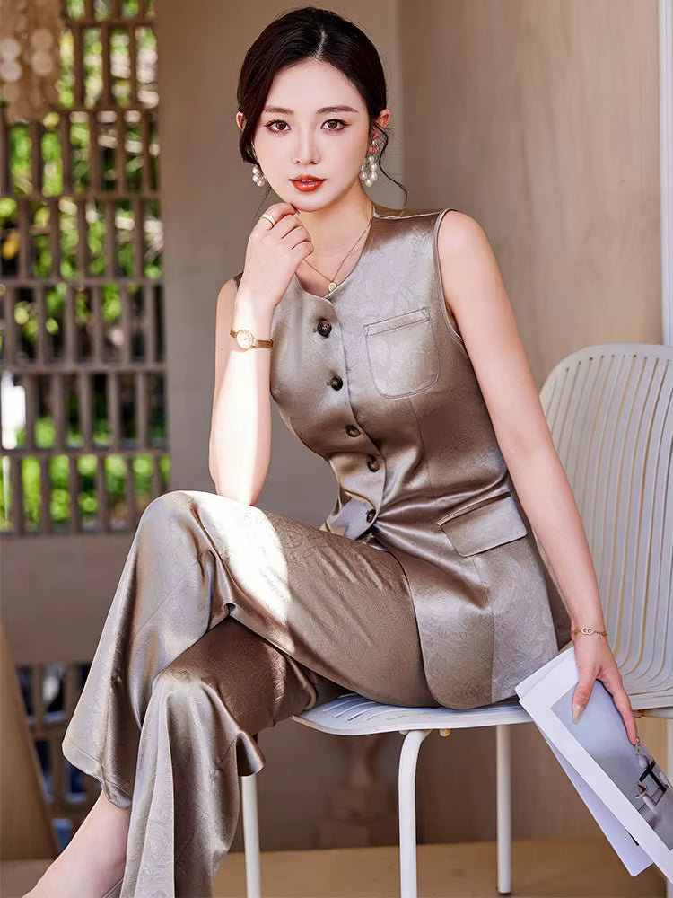 Formal Single Breasted Business Work Blazers And Ankle-Length Pant 2 Piece Set