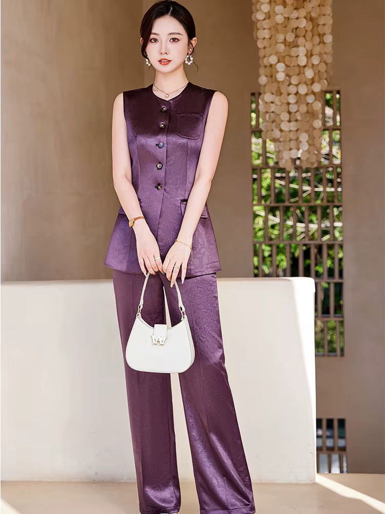 Formal Single Breasted Business Work Blazers And Ankle-Length Pant 2 Piece Set