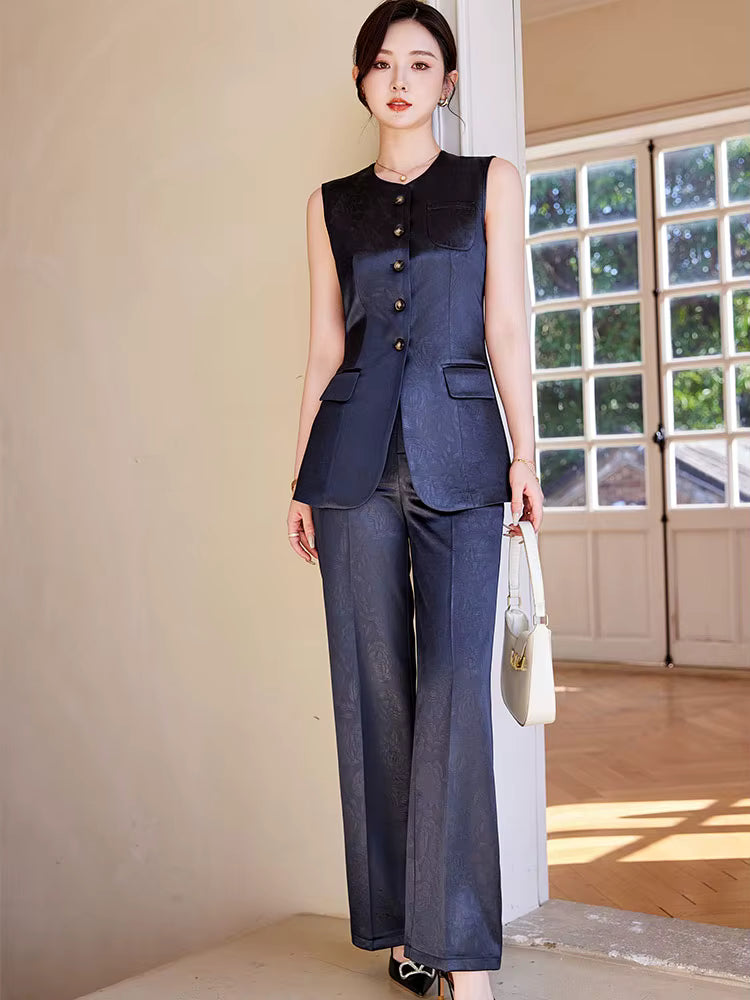 Formal Single Breasted Business Work Blazers And Ankle-Length Pant 2 Piece Set