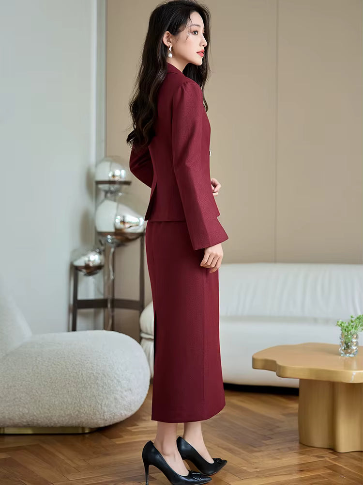 Formal Single Button Business Work Blazer And Skirt Two Piece Suit