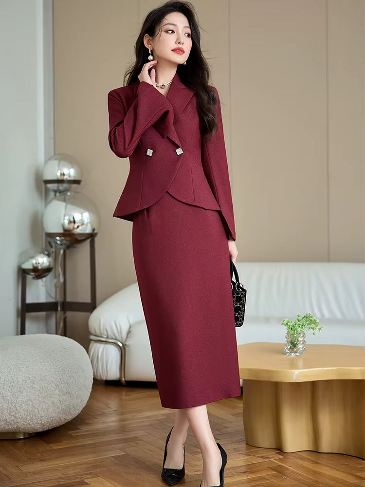 Formal Single Button Business Work Blazer And Skirt Two Piece Suit
