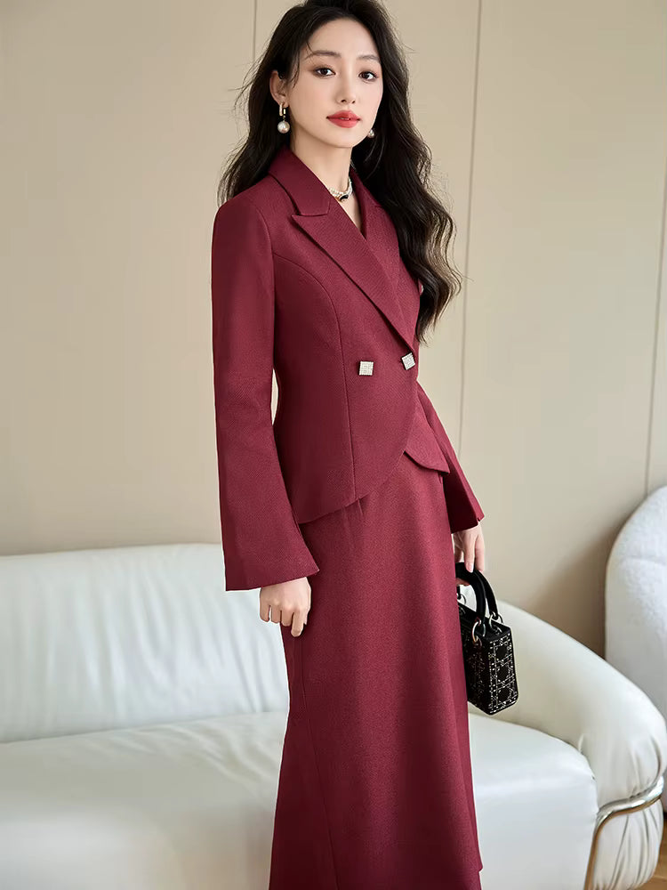Formal Single Button Business Work Blazer And Skirt Two Piece Suit