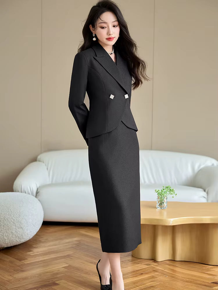 Formal Single Button Business Work Blazer And Skirt Two Piece Suit