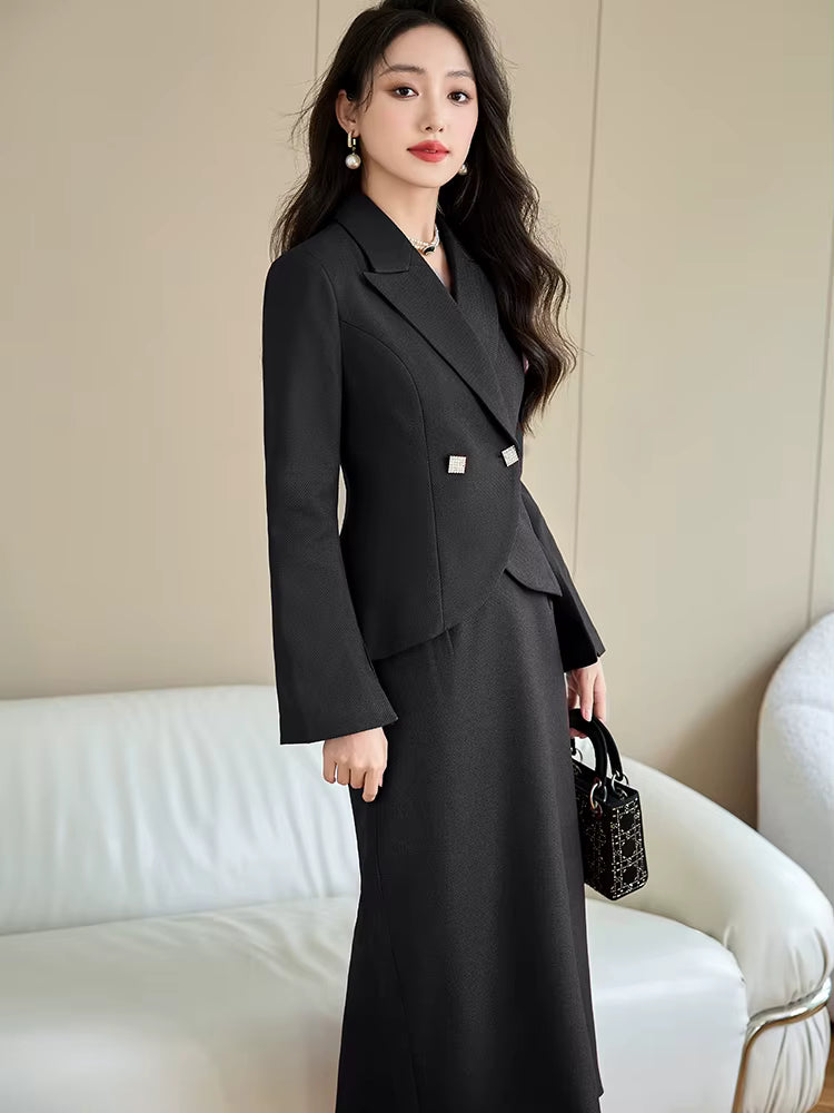 Formal Single Button Business Work Blazer And Skirt Two Piece Suit