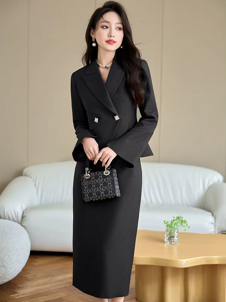 Formal Single Button Business Work Blazer And Skirt Two Piece Suit