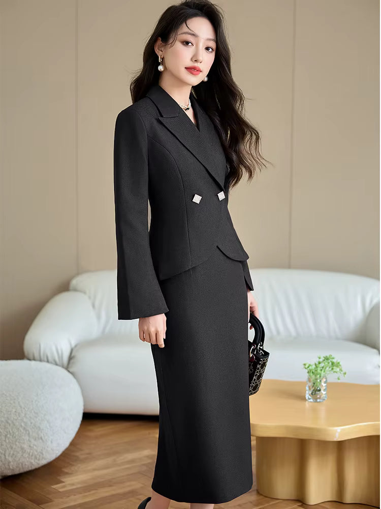 Formal Single Button Business Work Blazer And Skirt Two Piece Suit