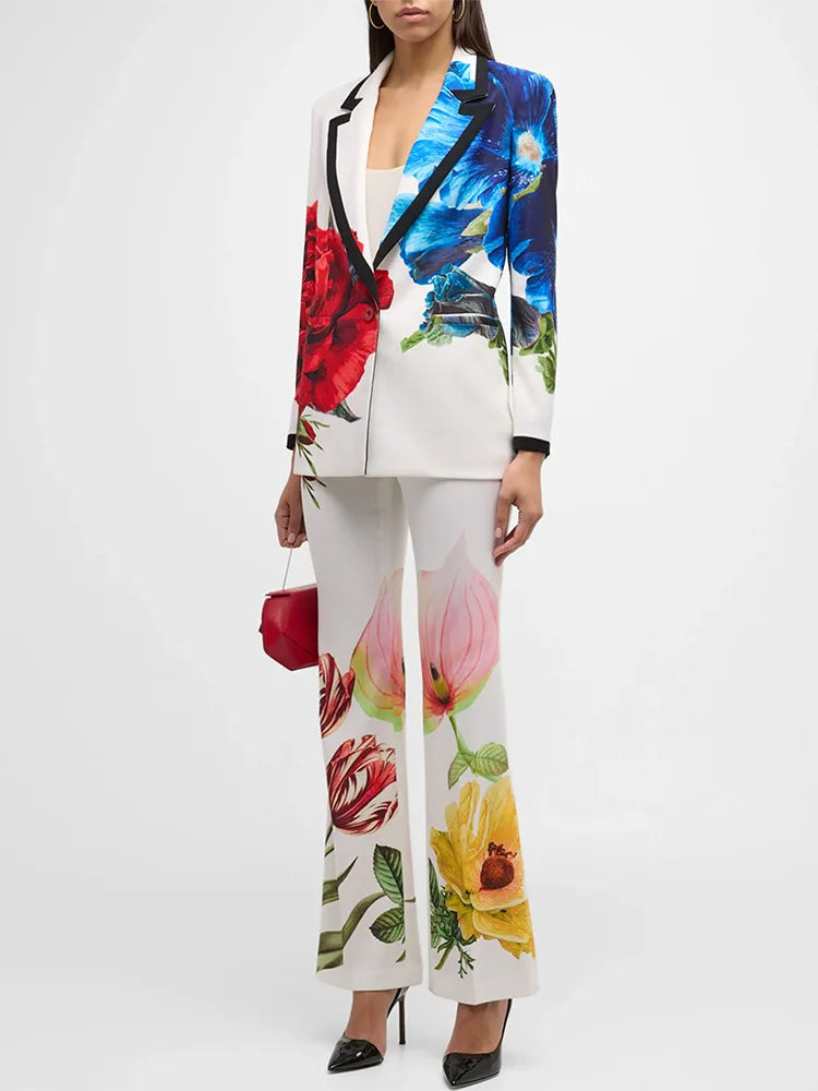 Formal Single Button Gorgeous Floral Printed Blazer And Pants Designer Suit Set