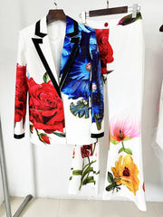 Formal Single Button Gorgeous Floral Printed Blazer And Pants Designer Suit Set