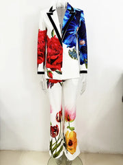 Formal Single Button Gorgeous Floral Printed Blazer And Pants Designer Suit Set