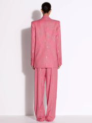 Formal Single Button Striped Diamonds Designer Blazer Pants Suit Set
