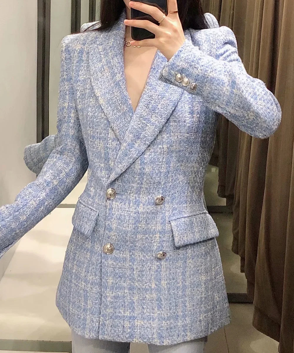 Formal Thick Knit Pocket Single Breasted Decorated Suit Jacket