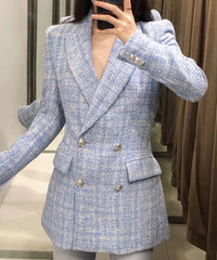 Formal Thick Knit Pocket Single Breasted Decorated Suit Jacket