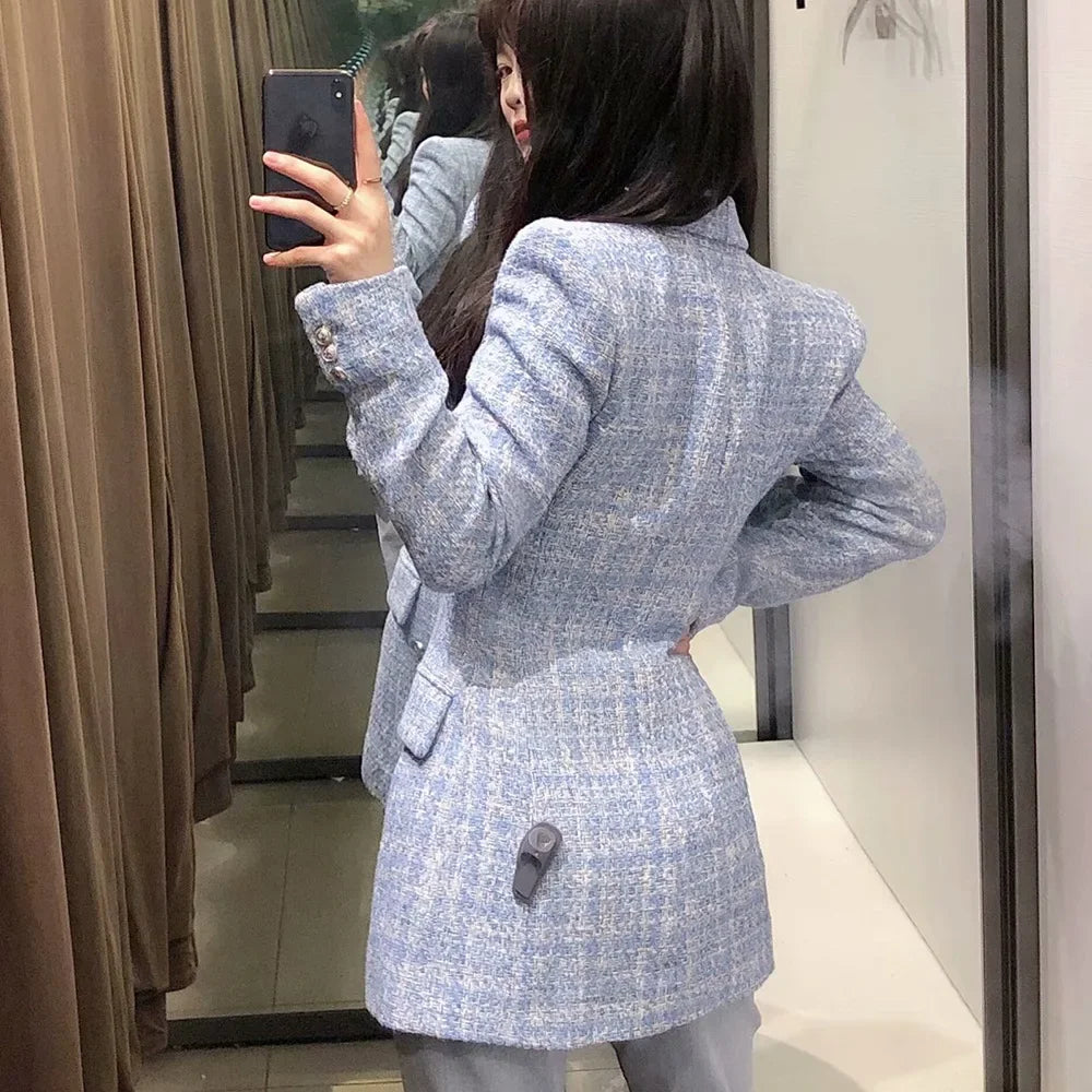 Formal Thick Knit Pocket Single Breasted Decorated Suit Jacket