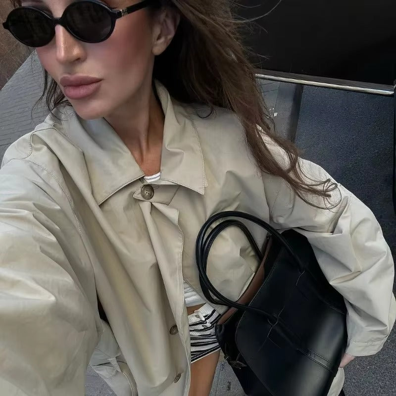 Formal Turn-down Collar Long Sleeves Single Breasted Belt Coat