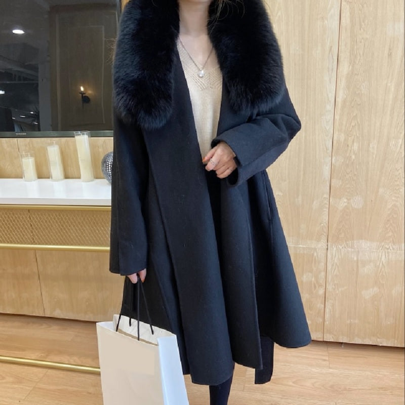 Fox Fur Collar Double-Sided Cashmere Long Coat