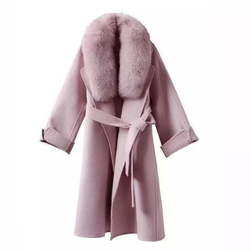 Fox Fur Collar Double-Sided Cashmere Long Coat