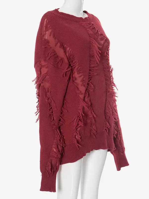 Fringe Jewel Neck Long Sleeve Polyester Pullovers Daily Casual Sweaters