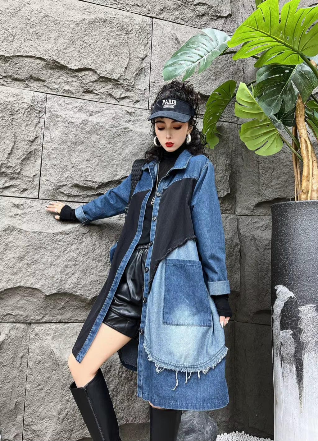 Fringe Patchwork Pleated Windbreaks Casual Loose Trench Midi Coat