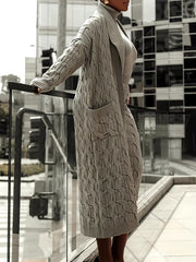 Front Pocketed Cardigan Sleek Sweater With High-Waist Skirt Three-Piece Knit Set