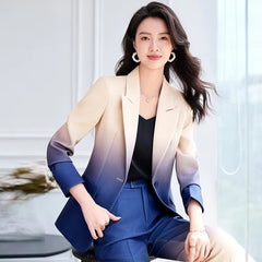Gradient Color Printed Single Button Blazer Flare Pants Designer Suit Set