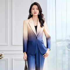 Gradient Color Printed Single Button Blazer Flare Pants Designer Suit Set